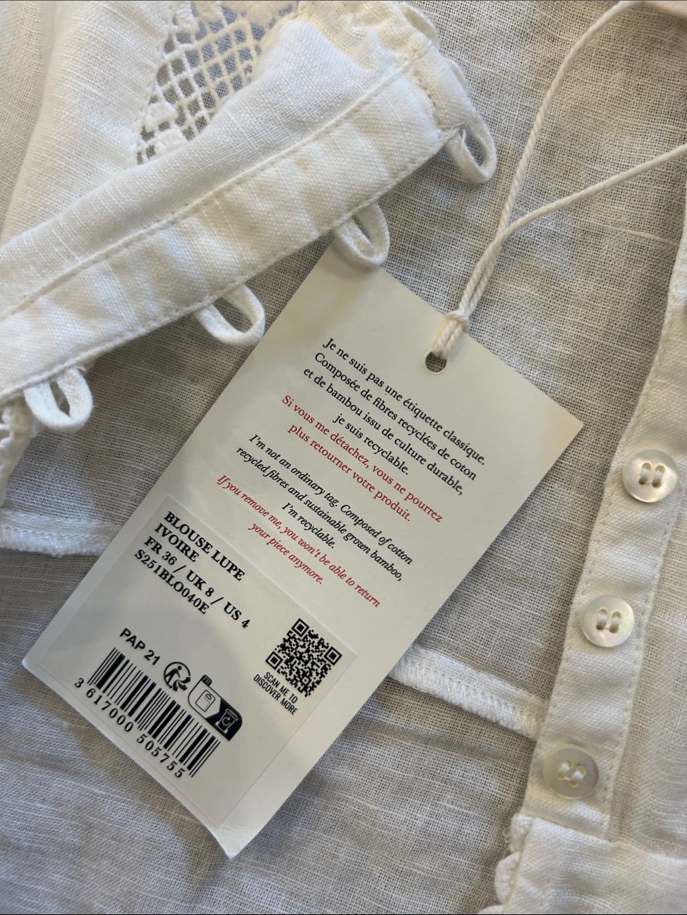 Sézane White Linen Lace-Trim Tank Top - Picture 3 of 8